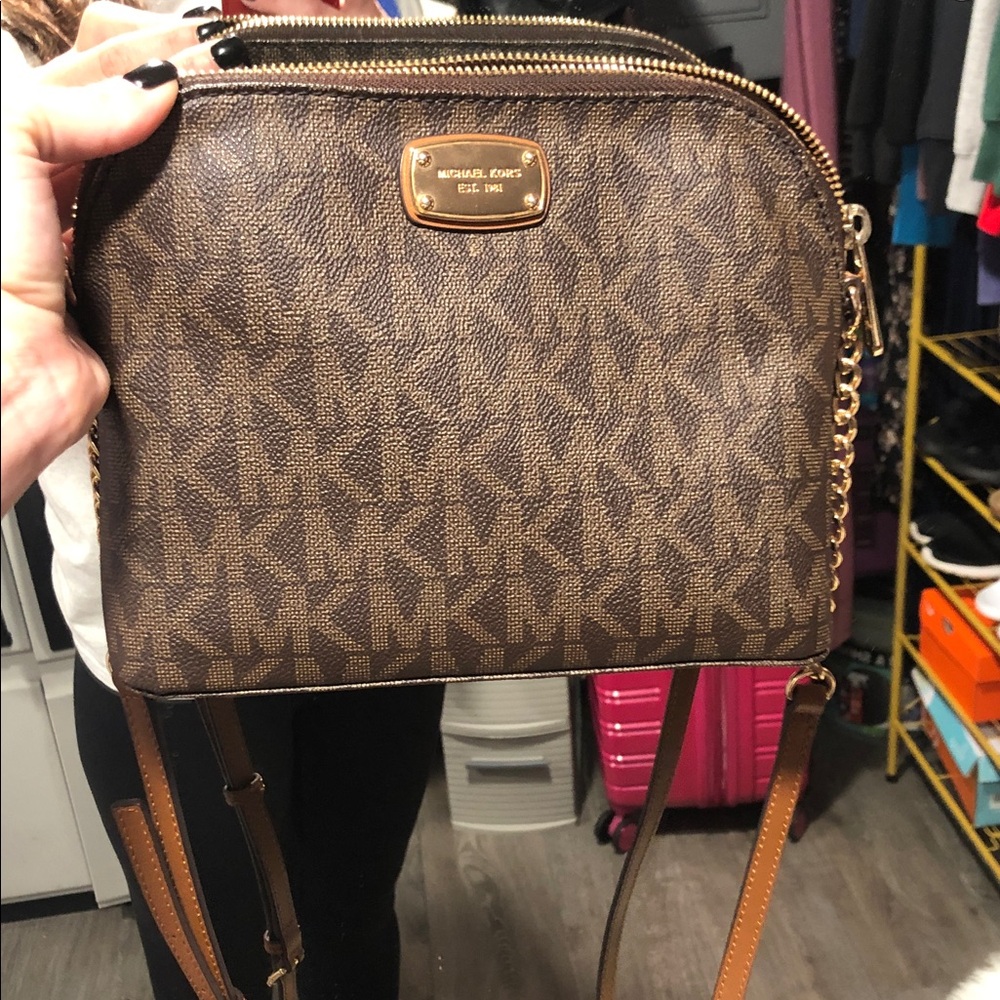 Michael Kors Dark Brown Crossbody Bag with Gold Accents
